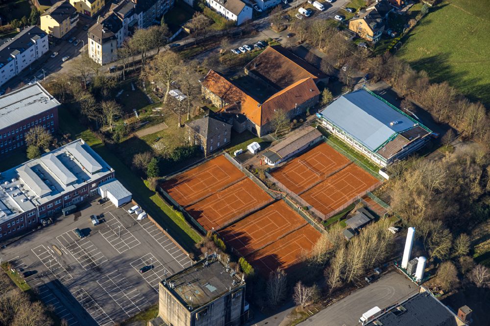 Witten from above - Tennis court sports field Sport-UNION Annen eV on Kaelberweg in Witten in the state North Rhine-Westphalia, Germany