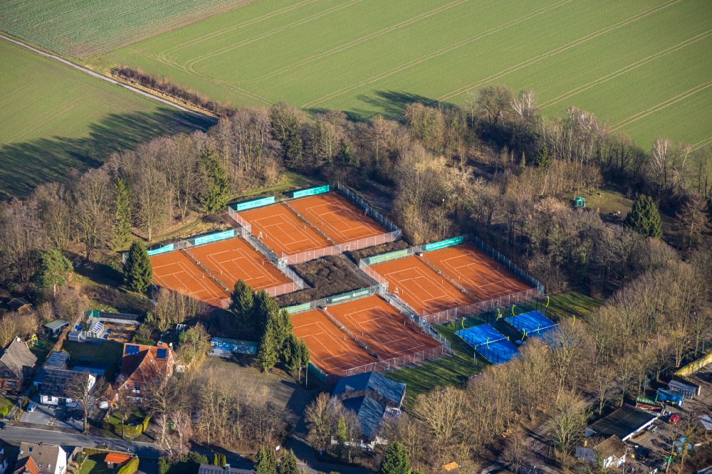 Aerial photograph Massener Heide - Tennis court sports field of TusElch in Massener Heide at Ruhrgebiet in the state North Rhine-Westphalia, Germany