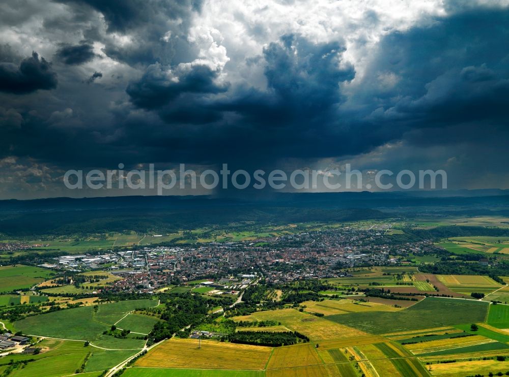 Aerial photograph Rottenburg - The city of Rottenburg am Neckar in the state of Baden-Württemberg. The city is located in the county of Tübingen. The overview shows the surrounding area of the city and stormy weather