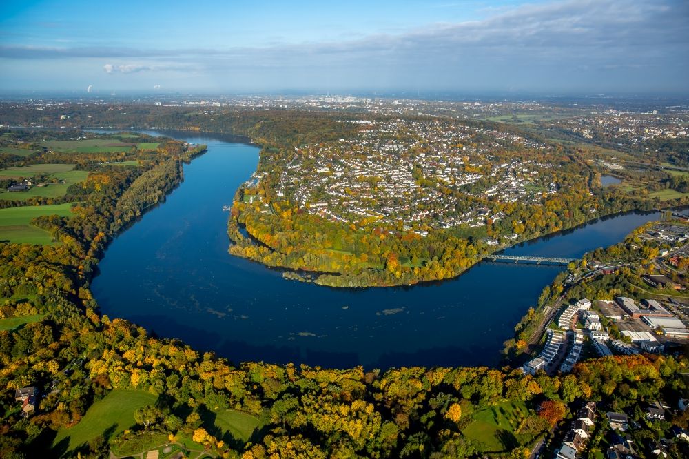 Aerial image Kupferdreh - View of the river Ruhr near Kupferdreh with a view over the lake Baldeneysee to Heisingen in the state of North Rhine-Westphalia