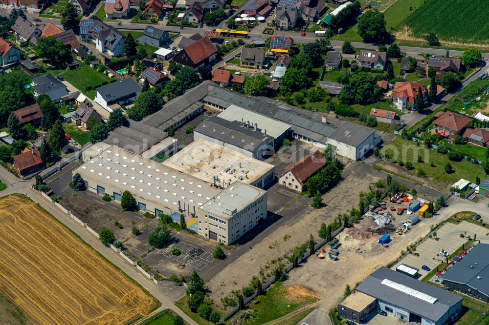 Aerial image Weisweil - Ruins of the former factory - building leerstehend in Weisweil in the state Baden-Wuerttemberg, Germany