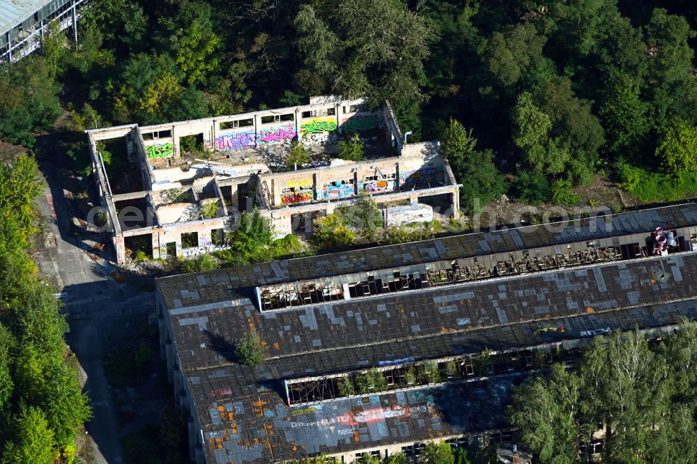 Aerial image Berlin - Ruins of the former airfield hangars Flugplatz Johannisthal in the district Johannisthal in Berlin, Germany