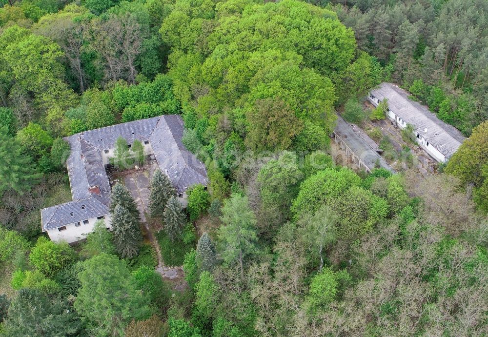 Treppeln from above - Ruin of the decaying building structure of the former forester's house in Treppeln in the state Brandenburg, Germany