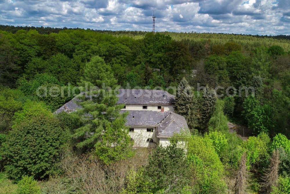 Treppeln from the bird's eye view: Ruin of the decaying building structure of the former forester's house in Treppeln in the state Brandenburg, Germany