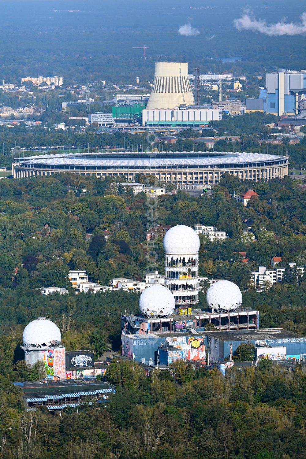 Aerial image Berlin - Ruins of the former American military interception and radar system on the Teufelsberg in Berlin - Charlottenburg