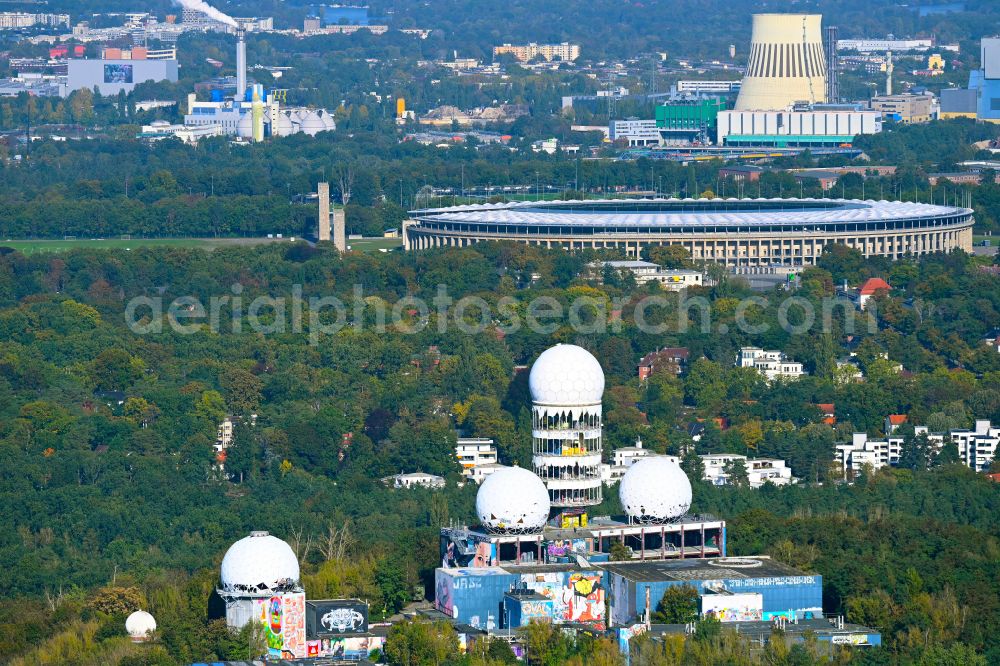 Berlin from above - Ruins of the former American military interception and radar system on the Teufelsberg in Berlin - Charlottenburg