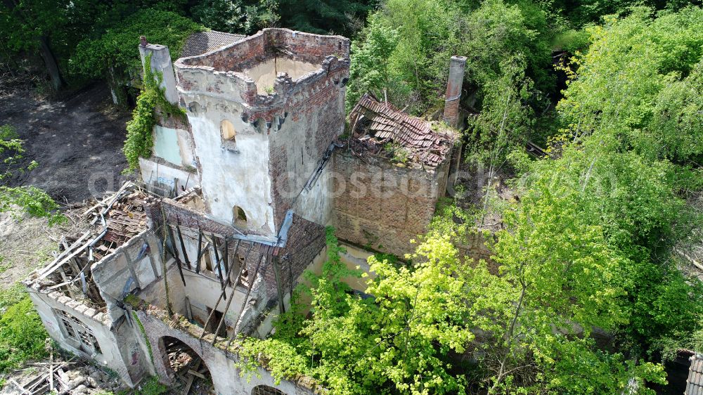 Remagen from above - Ruins of the former restaurant and hotel Waldburg on the Viktoriaberg in Remagen in the state Rhineland-Palatinate, Germany