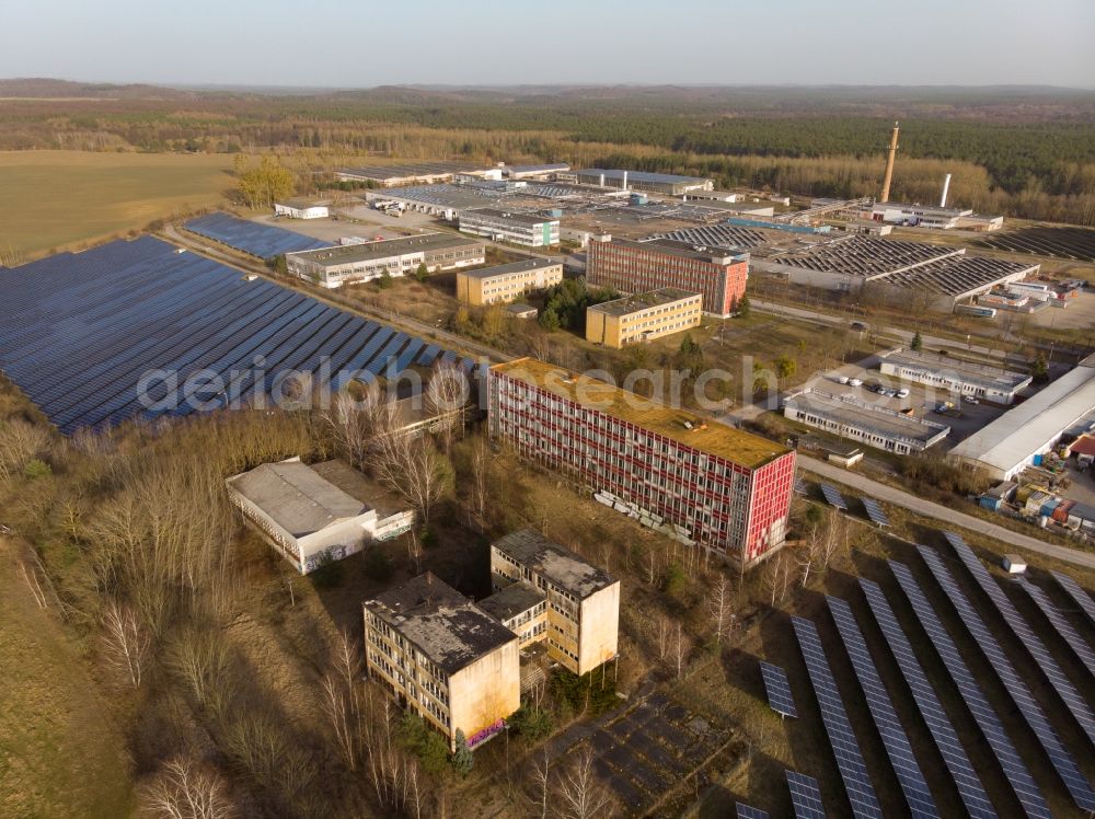 Aerial photograph Britz - Ruin the buildings der Berufsschule des SVKE in Britz in the state Brandenburg, Germany