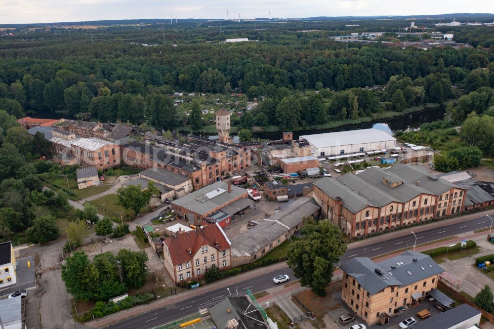 Aerial image Eberswalde - Ruin the buildings and halls Papierfabrik Wolfswinkel in Eberswalde in the state Brandenburg, Germany