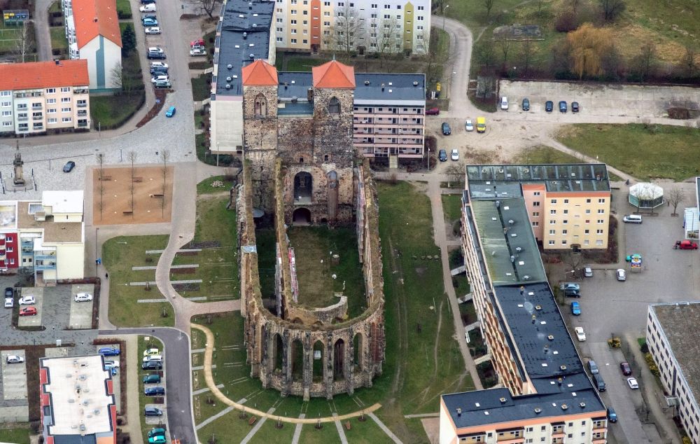Aerial photograph Zerbst/Anhalt - Ruins of St. Nicholas Church in Zerbst in Saxony-Anhalt