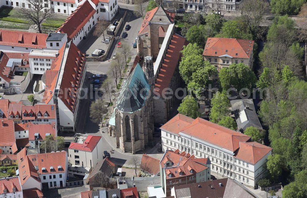 Aerial photograph Erfurt - Ruins of church building Barfuesserkirche on Barfuesserstrasse in the district Altstadt in Erfurt in the state Thuringia, Germany