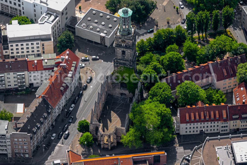 Hannover from the bird's eye view: Ruins of church building of Aegidienkirche in Hannover in the state Lower Saxony, Germany