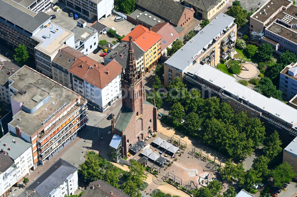 Ludwigshafen am Rhein from above - Ruins of church building Lutherkirche on street Maxstrasse in the district Mitte in Ludwigshafen am Rhein in the state Rhineland-Palatinate, Germany