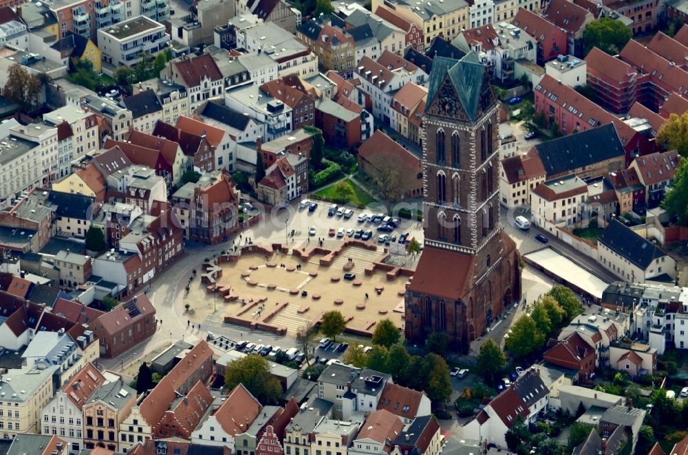 Aerial image Wismar - Ruins of church building St. Marien in Wismar in the state Mecklenburg - Western Pomerania, Germany