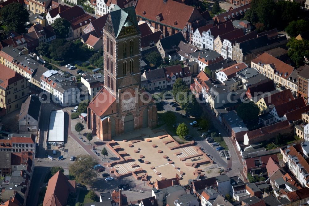 Wismar from above - Ruins of church building St. Marien in Wismar in the state Mecklenburg - Western Pomerania, Germany