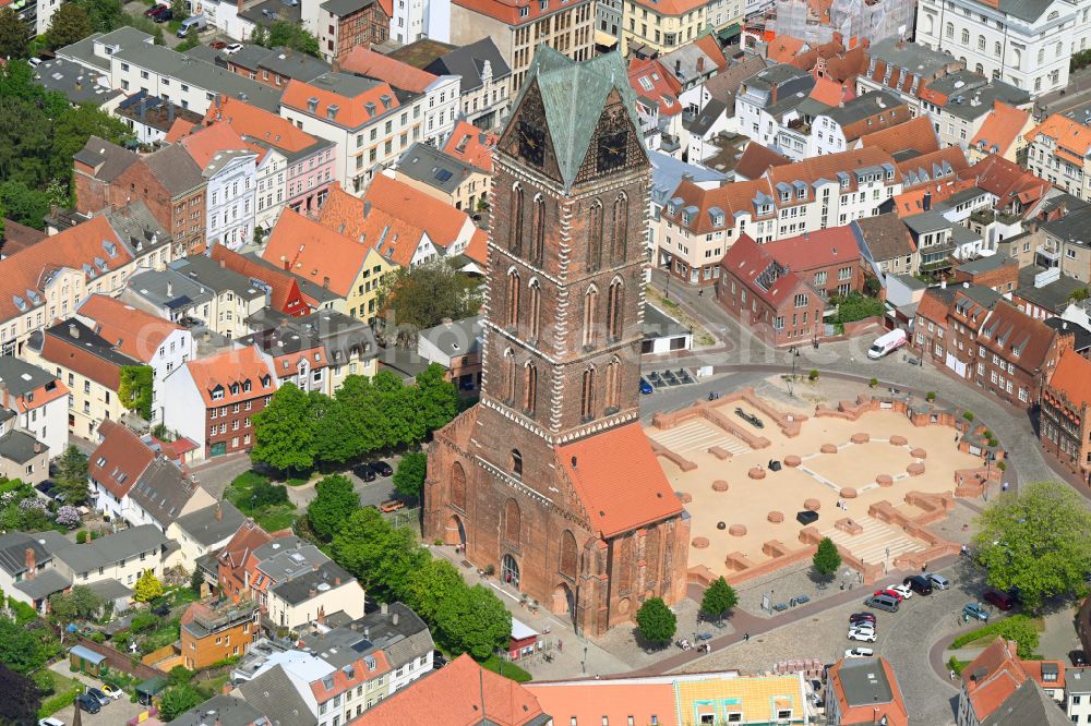 Hansestadt Wismar from above - Ruins of church building St. Marien in Wismar in the state Mecklenburg - Western Pomerania, Germany