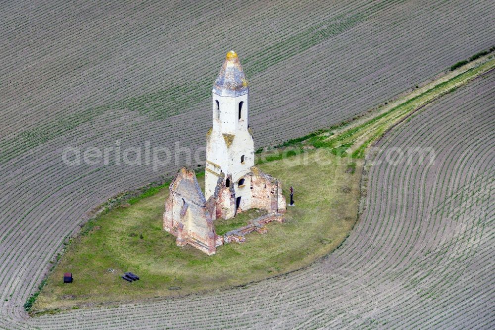 Somogyvamos from above - Ruins of church building Pusztatorony in Somogyvamos in Komitat Somogy, Hungary