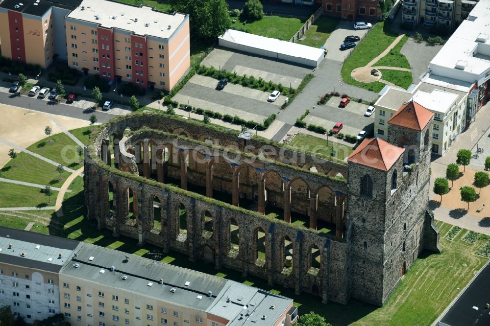 Aerial photograph Zerbst/Anhalt - Ruins of church building Sankt Nikolai on Schleibank in Zerbst/Anhalt in the state Saxony-Anhalt, Germany
