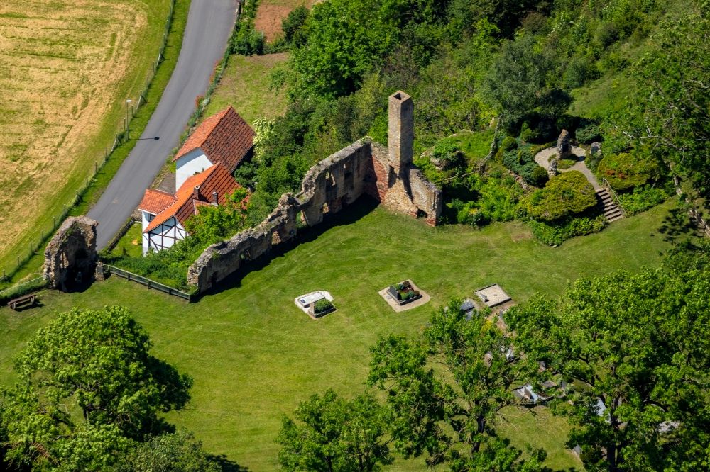 Aerial image Waldeck - Ruins and remains of the former monastery in Ober-Werbe in the state Hesse, Germany
