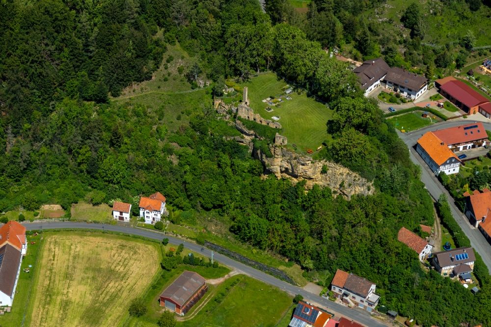 Aerial photograph Waldeck - Ruins and remains of the former monastery in Ober-Werbe in the state Hesse, Germany