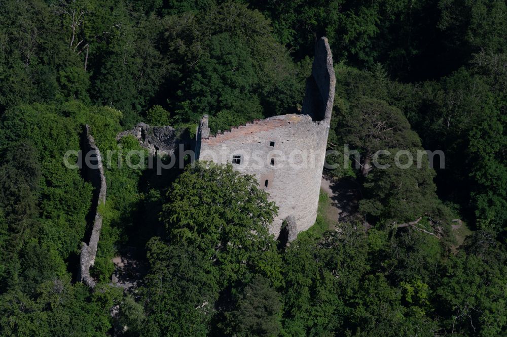 Bodman from above - Ruins and vestiges of the former castle and fortress Altbodman in Bodman in the state Baden-Wurttemberg, Germany