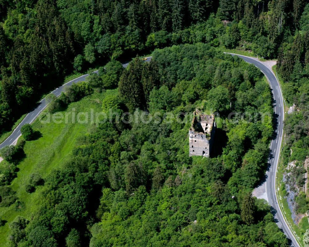 Buch from the bird's eye view: Ruins and vestiges of the former castle Baluinseck in Buch in the state Rhineland-Palatinate, Germany