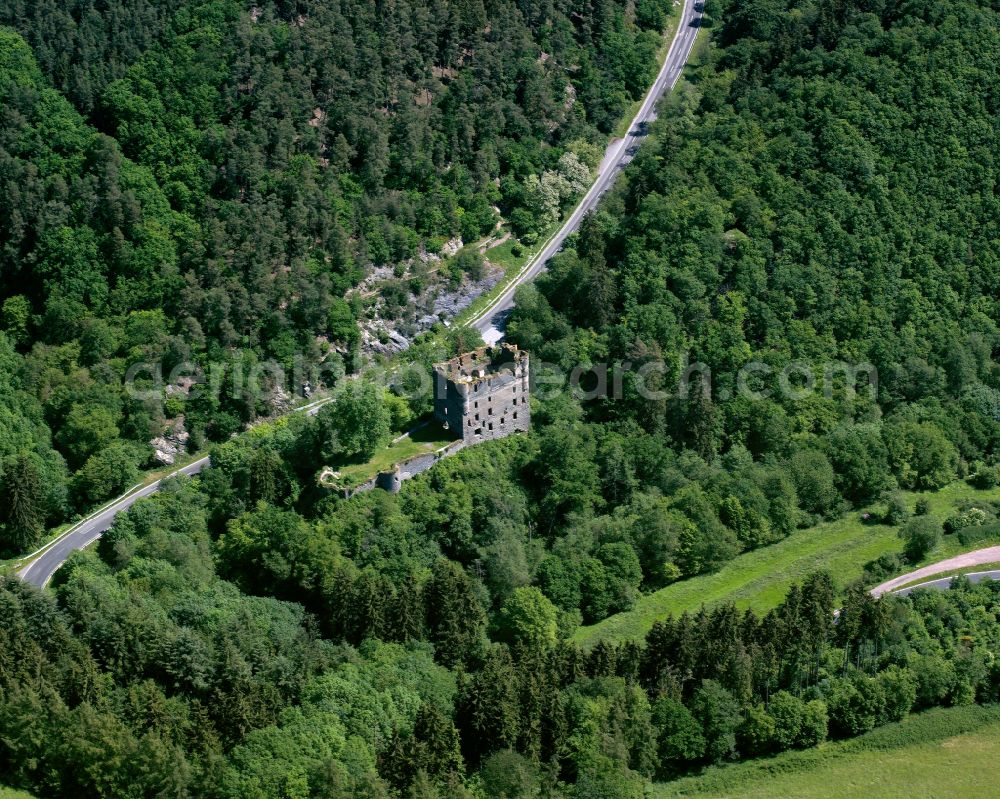Aerial image Buch - Ruins and vestiges of the former castle Baluinseck in Buch in the state Rhineland-Palatinate, Germany