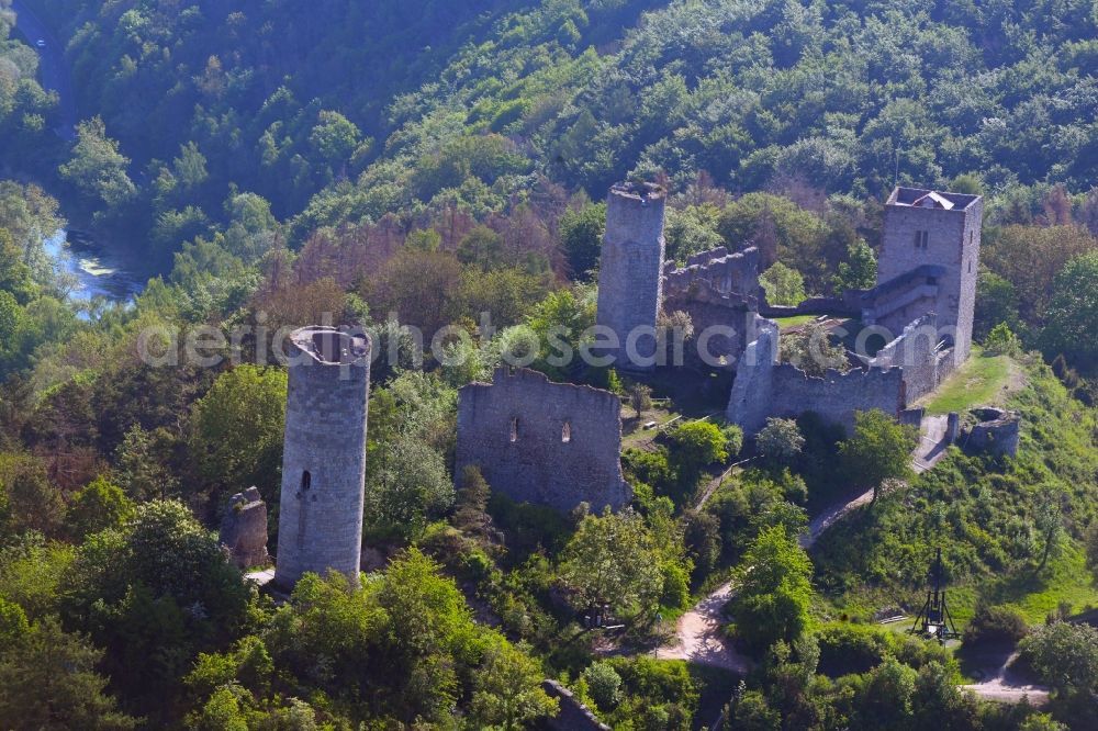 Aerial photograph Gerstungen - Ruins and vestiges of the former castle Brandenburg in Gerstungen in the state Thuringia, Germany