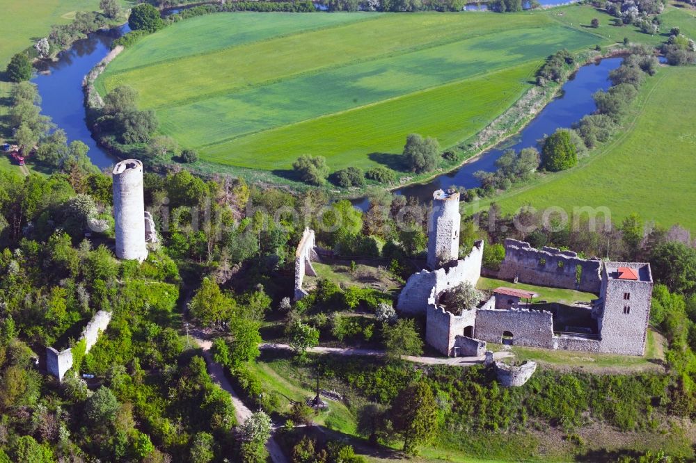 Aerial image Gerstungen - Ruins and vestiges of the former castle Brandenburg in Gerstungen in the state Thuringia, Germany