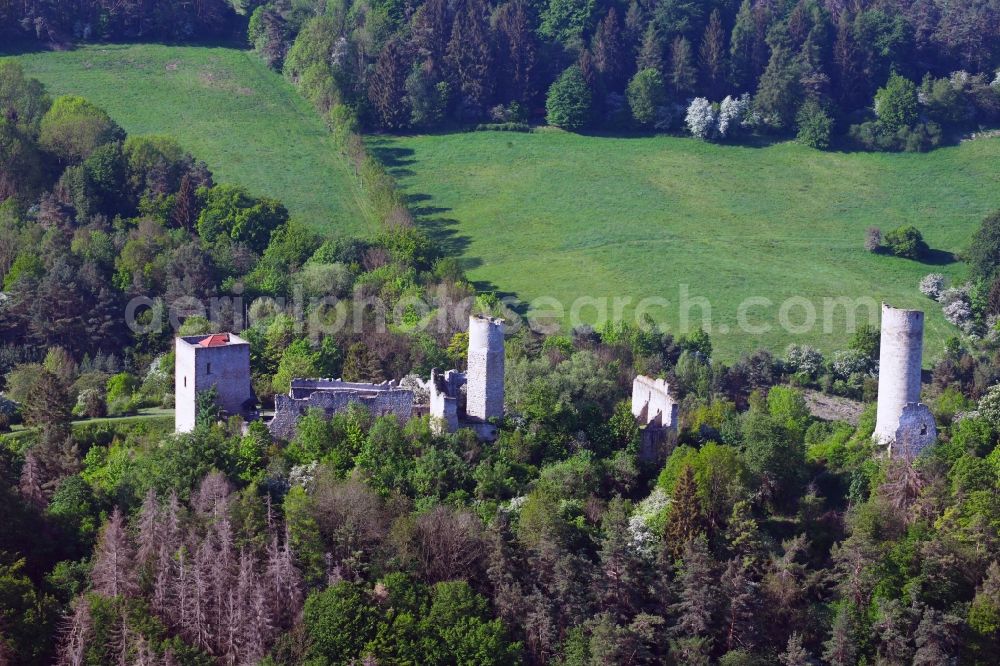 Gerstungen from above - Ruins and vestiges of the former castle Brandenburg in Gerstungen in the state Thuringia, Germany