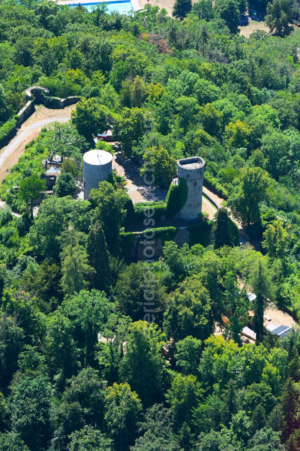 Nagold from above - Ruins and vestiges of the former castle Burgruine Hohennagold in Nagold in the state Baden-Wuerttemberg, Germany