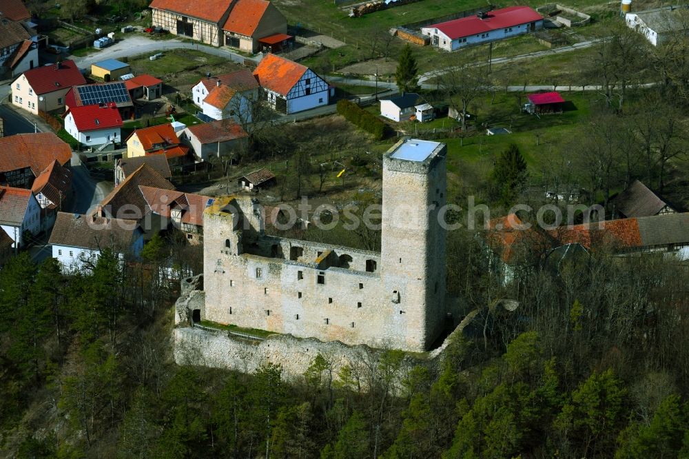 Aerial photograph Ehrenstein - Ruins and vestiges of the former castle and fortress Ehrenstein in Ehrenstein in the state Thuringia, Germany
