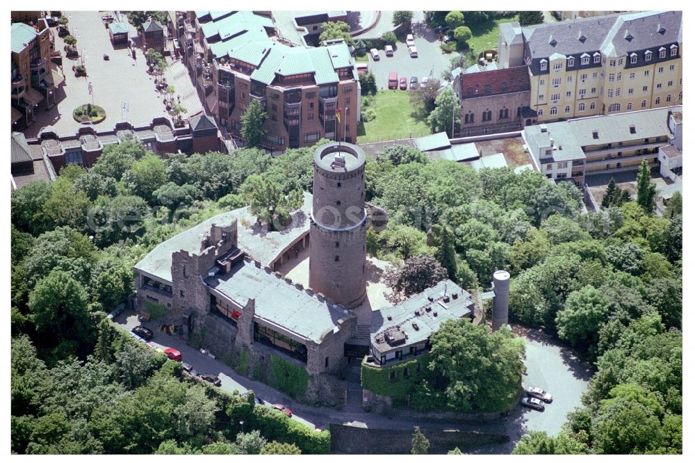 Bonn from above - Ruins and vestiges of the former castle Godesburg in the district Alt-Godesberg in Bonn in the state North Rhine-Westphalia, Germany