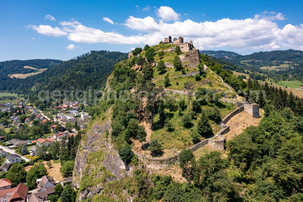 Aerial image Griffen - Ruins and vestiges of the former castle Griffen in Kaernten, Austria