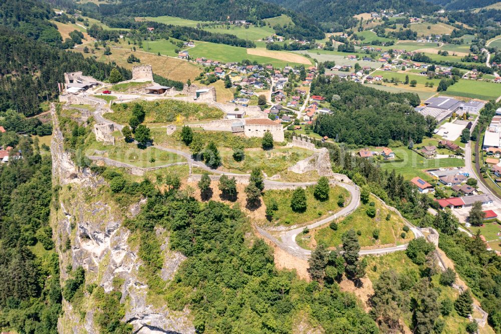 Griffen from the bird's eye view: Ruins and vestiges of the former castle Griffen in Kaernten, Austria