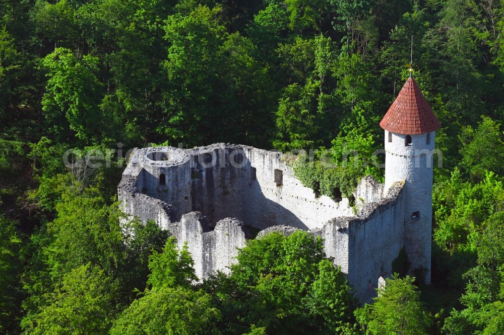 Aerial image Nazza - Ruins and vestiges of the former castle Haineck in Nazza in the state Thuringia, Germany