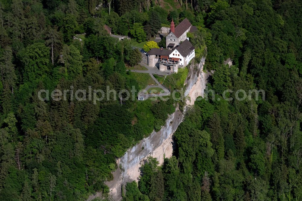 Aerial image Bregenz - Ruins and vestiges of the former castle Hohenbregenz in Bregenz at Bodensee in Vorarlberg, Austria