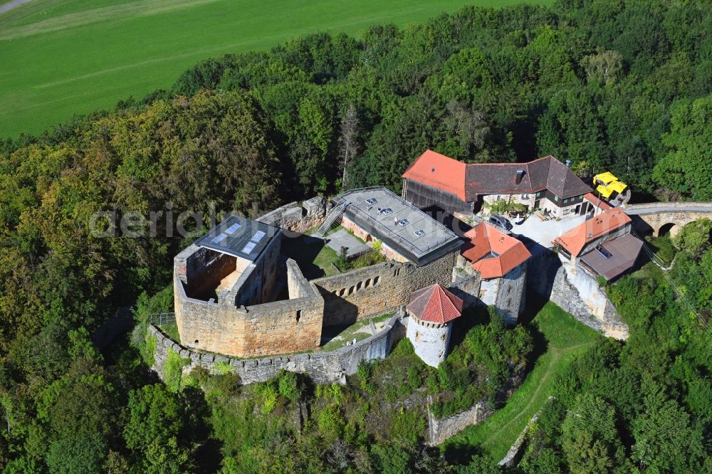 Aerial image Rechberg - Ruins and vestiges of the former castle Hohenrechberg in Rechberg in the state Baden-Wuerttemberg, Germany