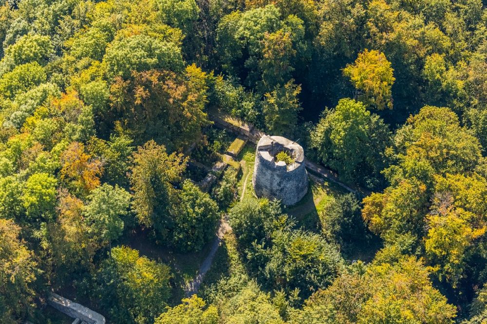 Aerial photograph Bad Driburg - Ruins and vestiges of the former castle Iburg in Bad Driburg in the state North Rhine-Westphalia, Germany