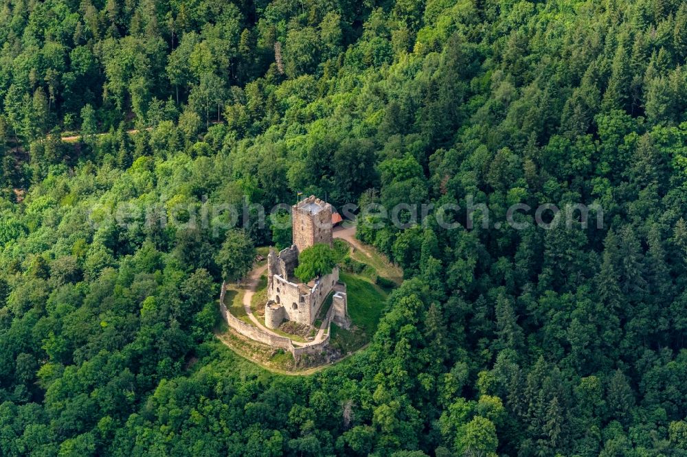 Aerial image Waldkirch - Ruins and vestiges of the former castle Kastelburg in Waldkirch in the state Baden-Wuerttemberg, Germany