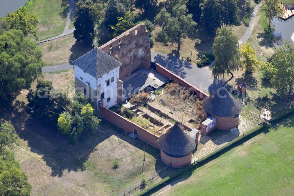Kisvarda from the bird's eye view: Ruins and vestiges of the former castle Kisvardai Var in Kisvarda in Szabolcs-Szatmar-Bereg, Hungary