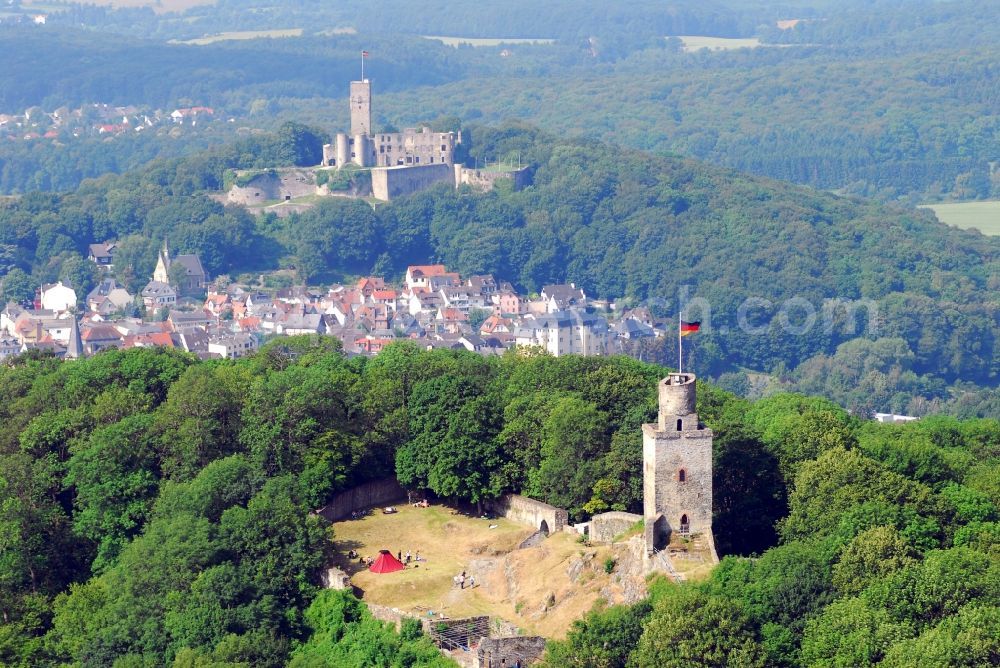 Aerial image Königstein im Taunus - Ruins and vestiges of the former castle and fortress in the district Falkenstein in Koenigstein im Taunus in the state Hesse, Germany