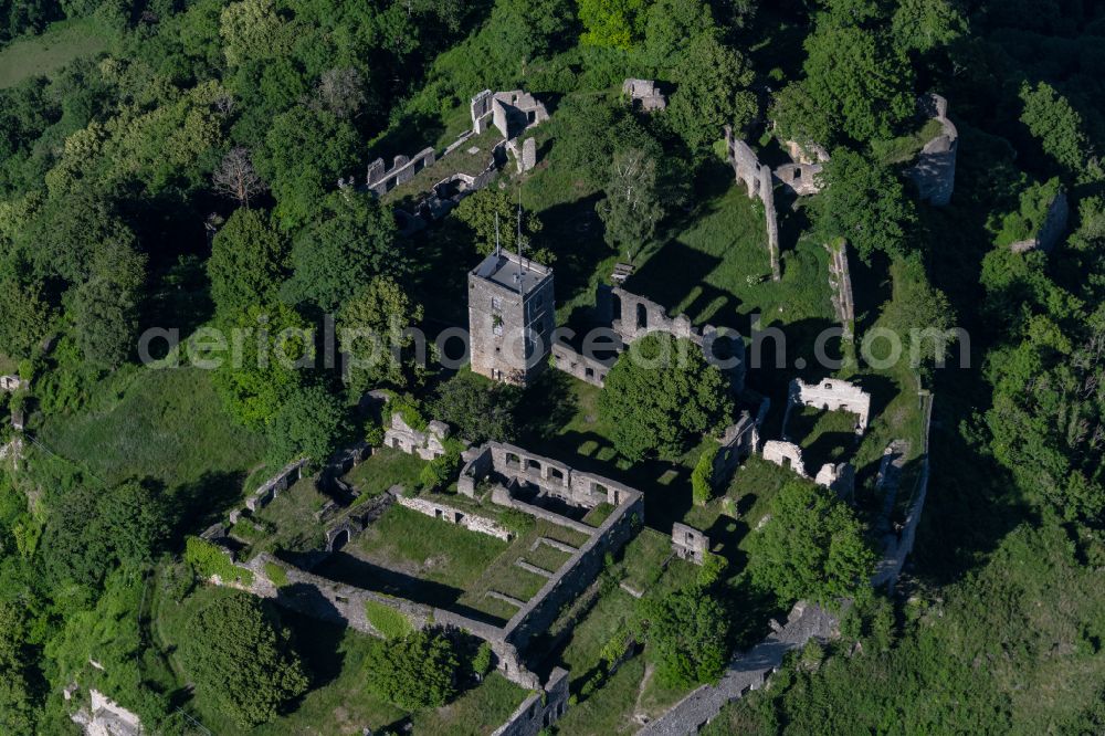 Singen (Hohentwiel) from above - Ruins and vestiges of the former castle in the district Hohentwiel in Singen (Hohentwiel) in the state Baden-Wuerttemberg, Germany