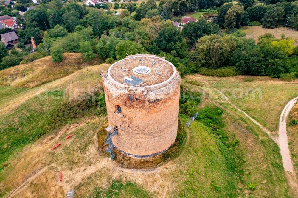 Stolpe from above - Ruins and vestiges of the former castle Stolper Turm - Gruetzpott in Stolpe in the Uckermark in the state Brandenburg, Germany
