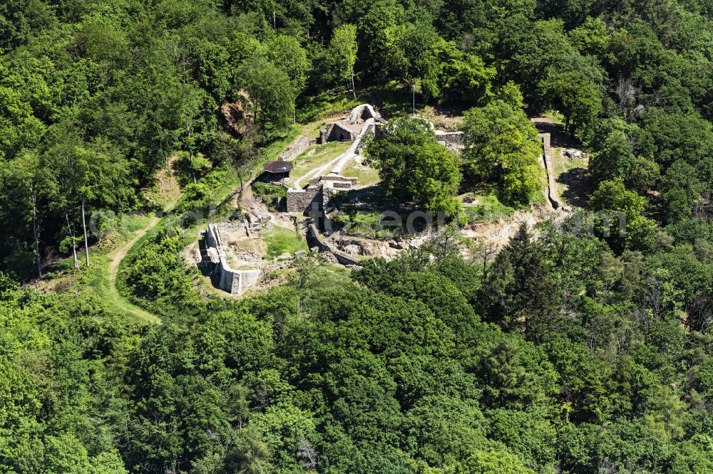 Aerial image Seeheim-Jugenheim - Ruins and vestiges of the former castle Tannenberg in Seeheim-Jugenheim in the state Hesse, Germany