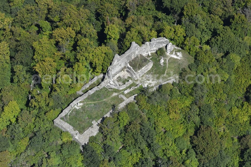 Zalaszanto from the bird's eye view: Ruins and vestiges of the former castle Tatika Vara in Zalaszanto in Komitat Zala, Hungary