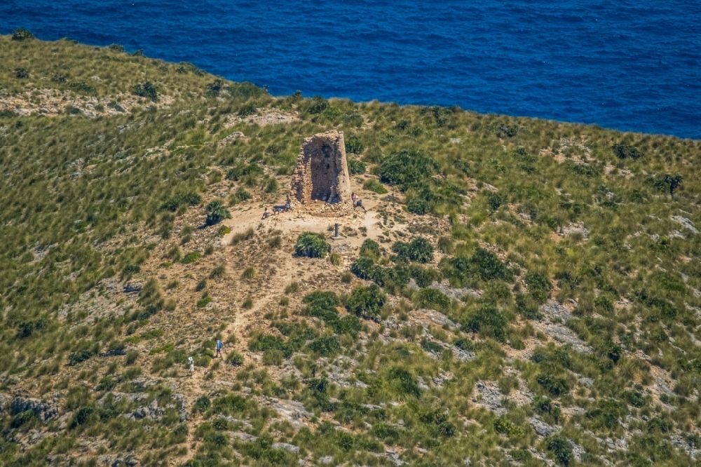 Capdepera from the bird's eye view: Ruins and vestiges of the former castle of the observation tower Torre de Son Jaumell in Capdepera in Balearic islands, Spain