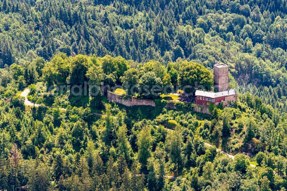 Baden-Baden from the bird's eye view: Ruins and vestiges of the former castle YBurg in the district Varnhalt in Baden-Baden in the state Baden-Wuerttemberg, Germany