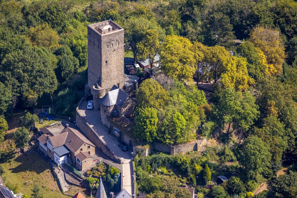 Aerial image Hattingen - Ruins and vestiges of the former castle Blankstein and festivals in Hattingen in North Rhine-Westphalia