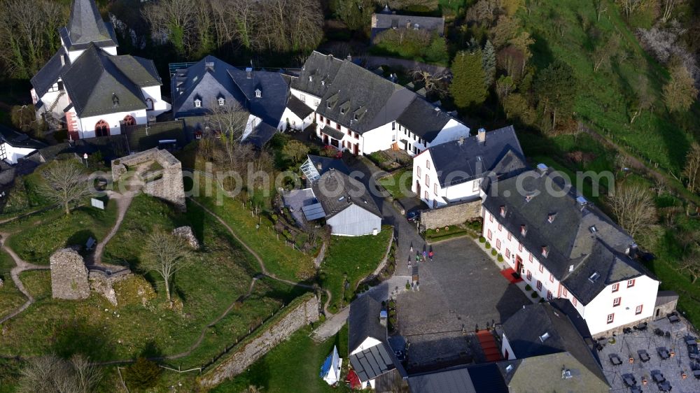 Kronenburg from above - Ruins and vestiges of the former castle in Kronenburg in the state North Rhine-Westphalia, Germany